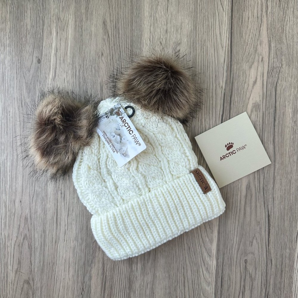 Arctic Paw Pom Pom Beanie Cable Knit Fleece Lined Winter Beanie Women Hat